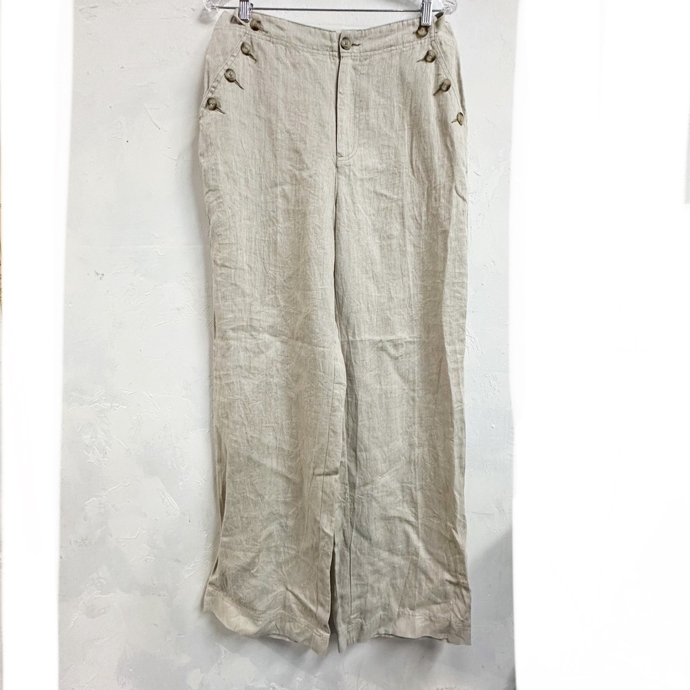 Sundance Oaklee Linen Blend Sailor Wide Leg Pants Beige Womens 10 New Beachy